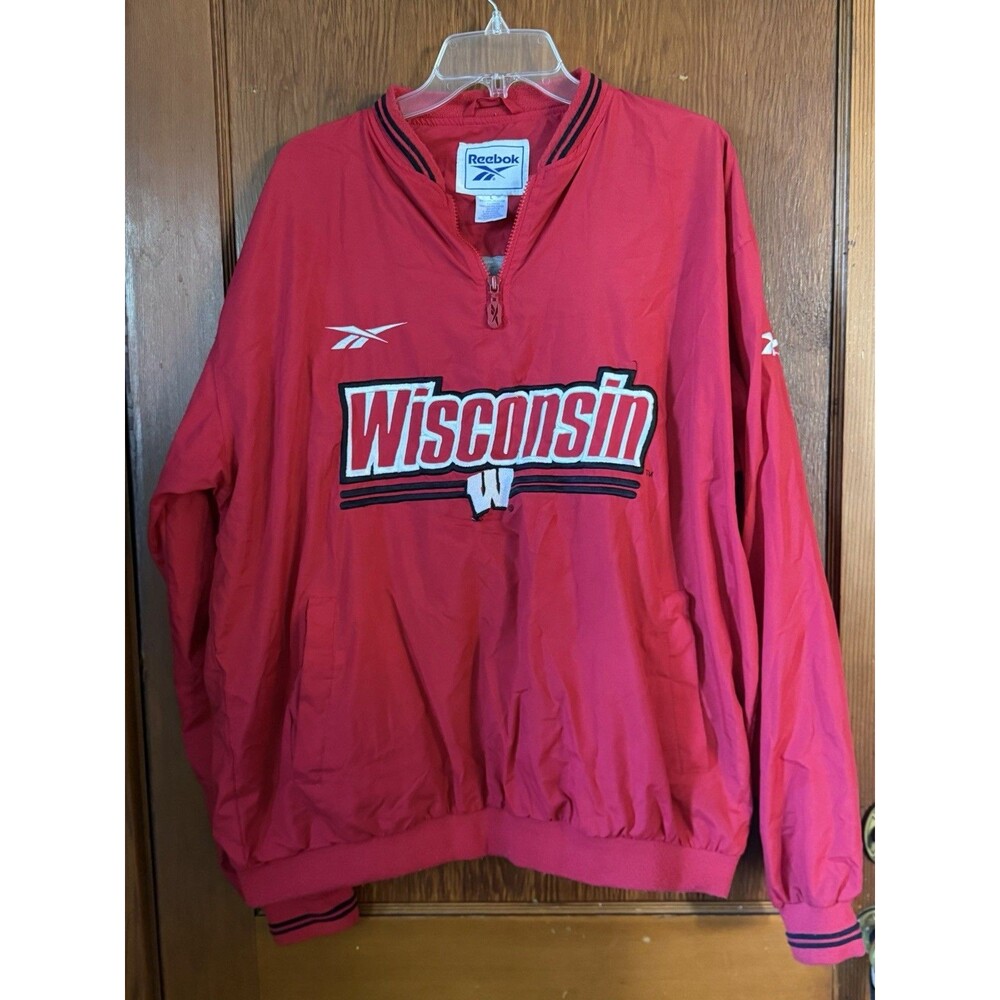 Vintage Reebok Wisconsin Badgers Pullover Jacket L Red Embroidered